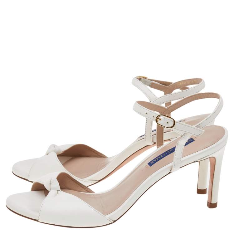 Pre Owned Stuart Weitzman White Leather Gloria Ankle Strap Sandals Size 38.5