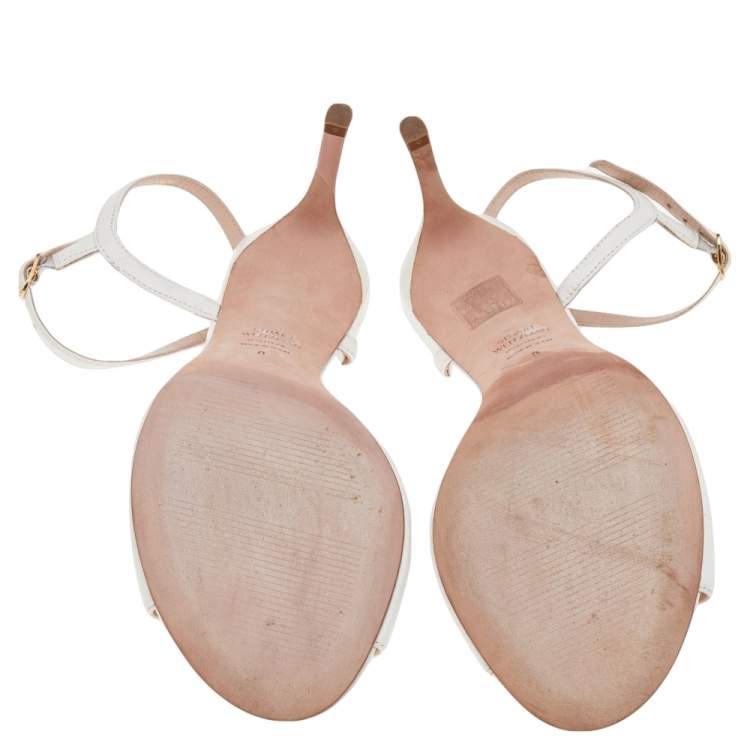 Pre Owned Stuart Weitzman White Leather Gloria Ankle Strap Sandals Size 38.5