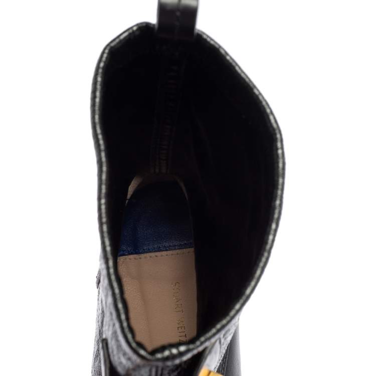Pre Owned Stuart Weitzman Black Leather Mid Calf Block Heel Boots Size 39.5