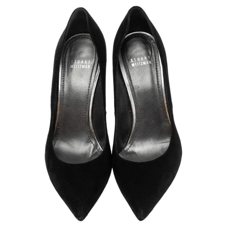 Pre Owned Stuart Weitzman Black Suede Leigh Pointed Toe Pumps Size 40