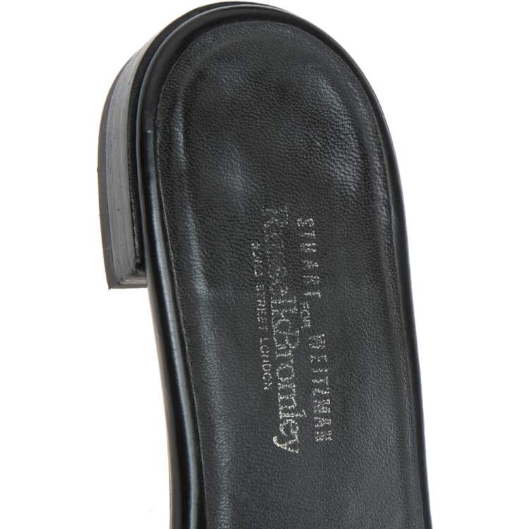 Pre Owned Stuart Weitzman x Russel & Bromley Black Leather Flat Slide Sandals Size 41