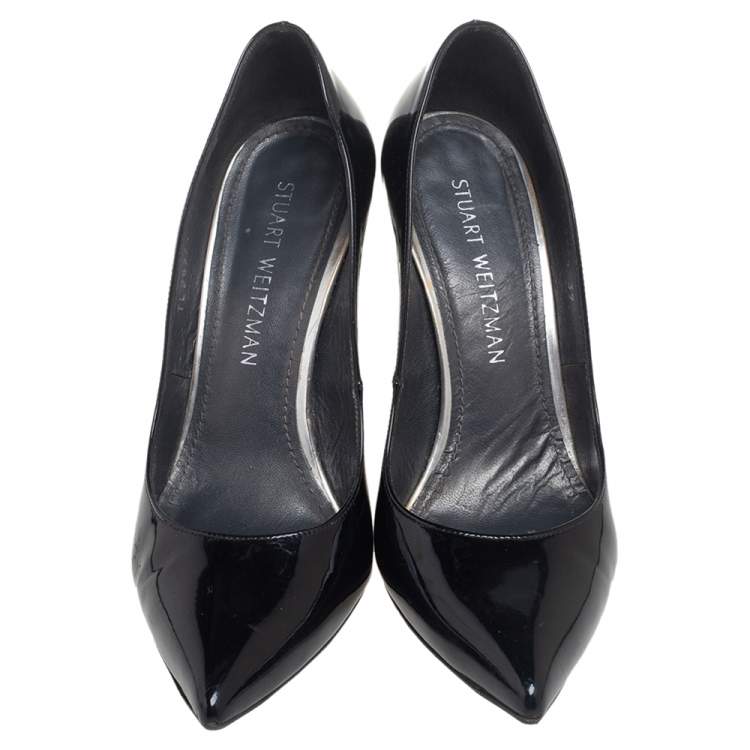 Pre Owned Stuart Weitzman Black Patent Leather Pointed Toe Pumps Size 39