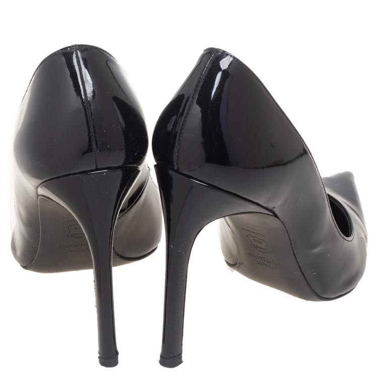 Pre Owned Stuart Weitzman Black Patent Leather Pointed Toe Pumps Size 39