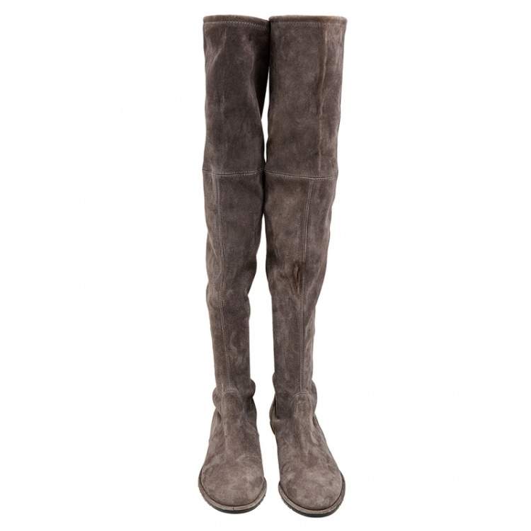 Pre Owned Stuart Weitzman Grey Suede Lowland Over The Knee Boots Size 38.5