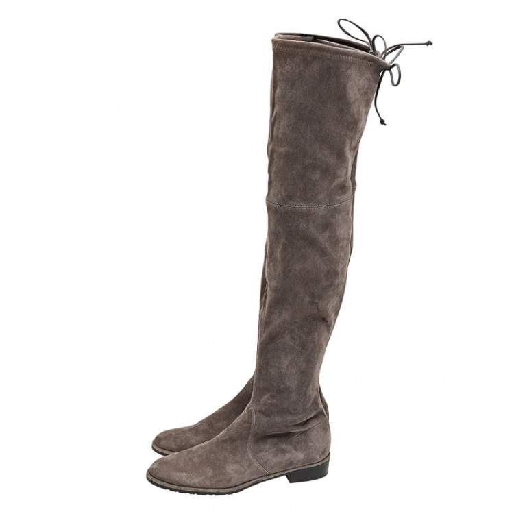 Pre Owned Stuart Weitzman Grey Suede Lowland Over The Knee Boots Size 38.5