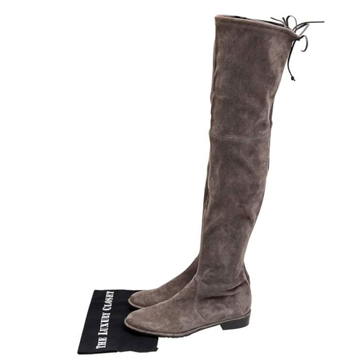Pre Owned Stuart Weitzman Grey Suede Lowland Over The Knee Boots Size 38.5