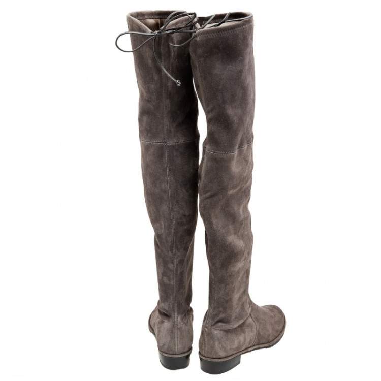 Pre Owned Stuart Weitzman Grey Suede Lowland Over The Knee Boots Size 38.5