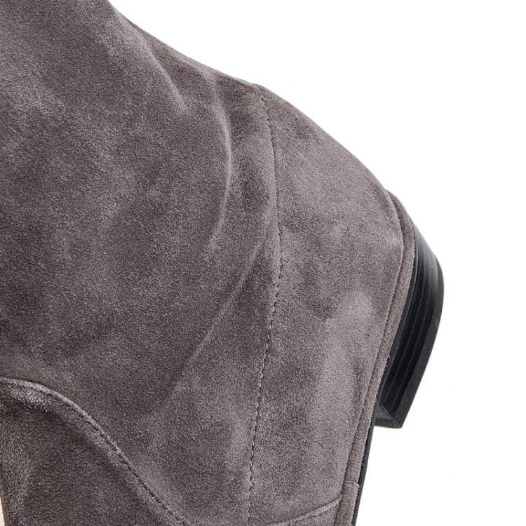 Pre Owned Stuart Weitzman Grey Suede Lowland Over The Knee Boots Size 38.5