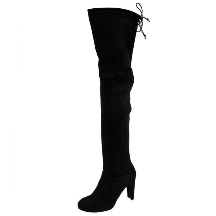 Pre Owned Stuart Weitzman Black Suede Highland Over The Knee Boots Size 38