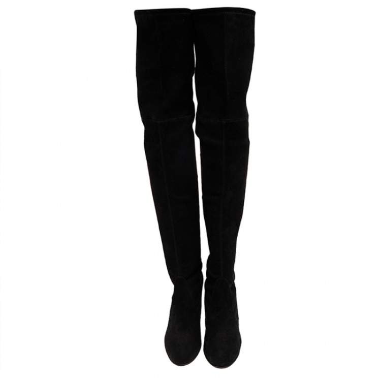 Pre Owned Stuart Weitzman Black Suede Highland Over The Knee Boots Size 38