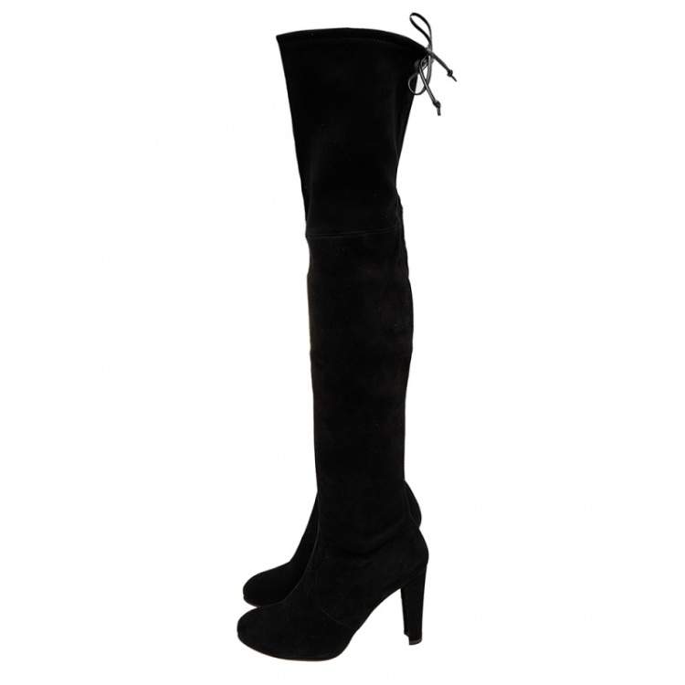 Pre Owned Stuart Weitzman Black Suede Highland Over The Knee Boots Size 38