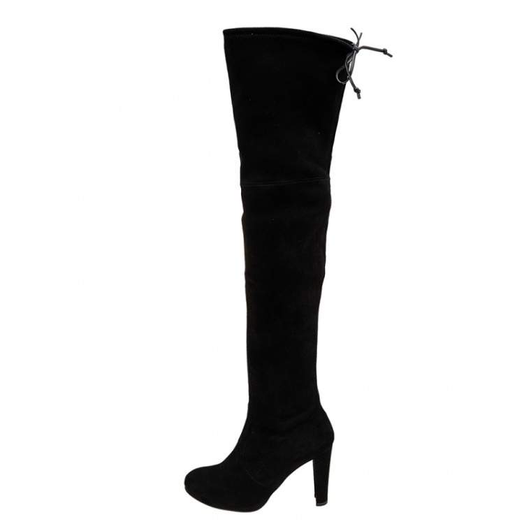 Pre Owned Stuart Weitzman Black Suede Highland Over The Knee Boots Size 38