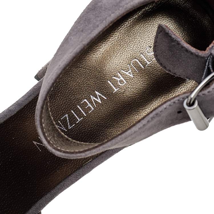 Pre Owned Stuart Weitzman Grey Suede Sohogal Ankle Strap Sandals Size 39