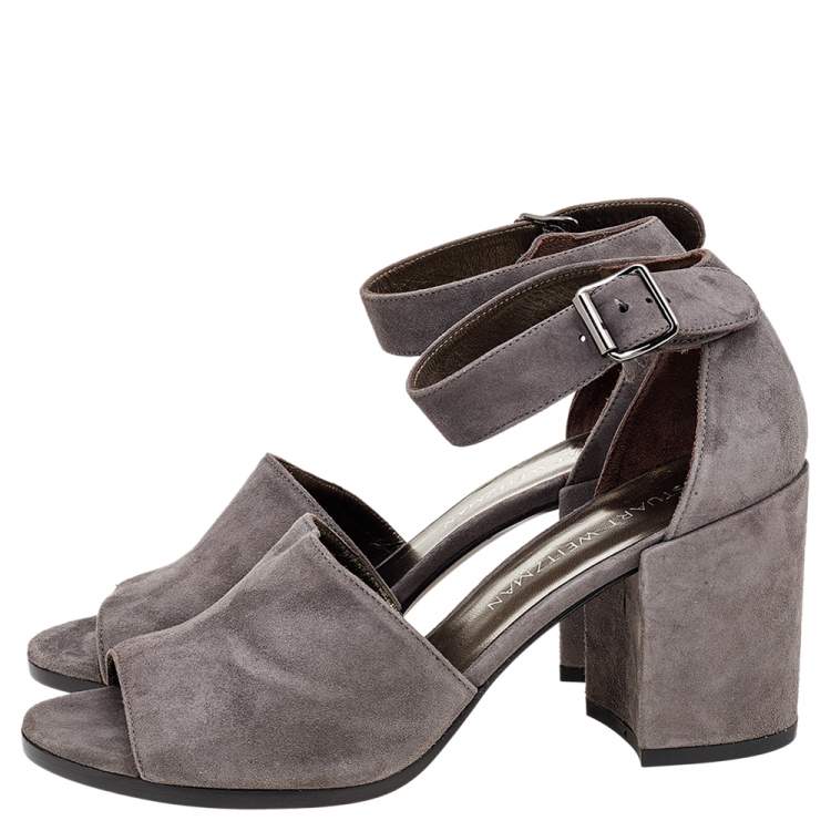Pre Owned Stuart Weitzman Grey Suede Sohogal Ankle Strap Sandals Size 39