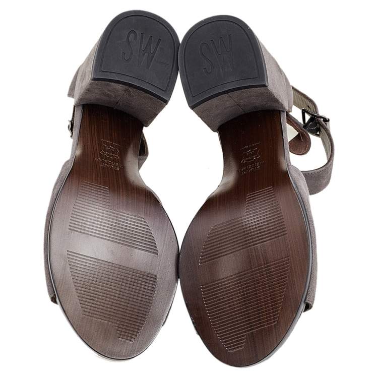 Pre Owned Stuart Weitzman Grey Suede Sohogal Ankle Strap Sandals Size 39
