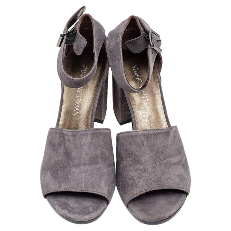 Pre Owned Stuart Weitzman Grey Suede Sohogal Ankle Strap Sandals Size 39