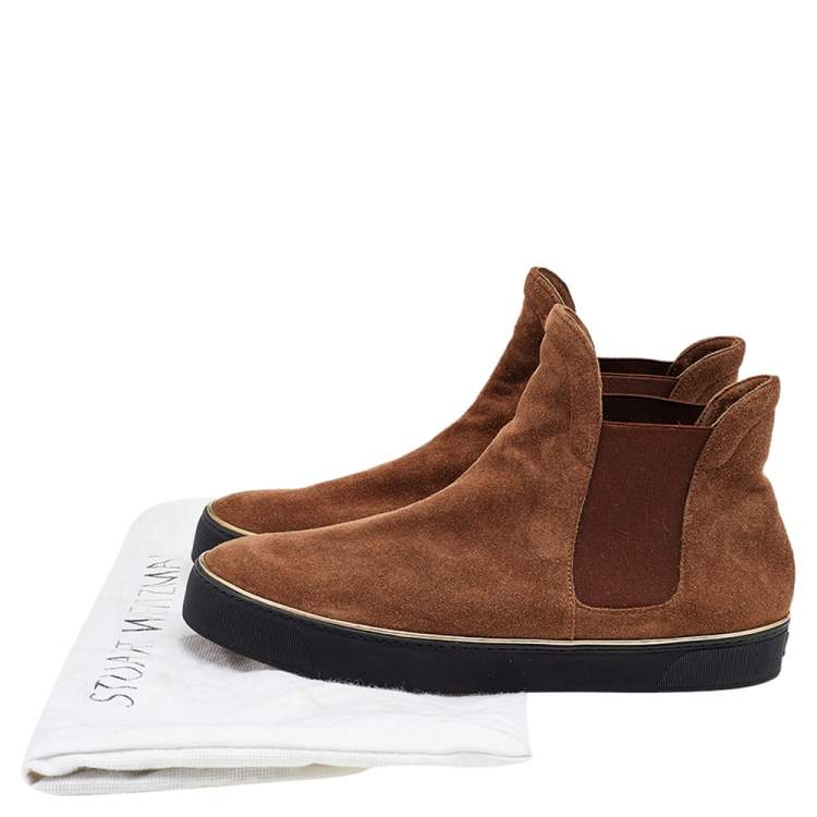 Pre Owned Stuart Weitzman Brown Suede Bigbiarritz High Top Sneakers Size 39