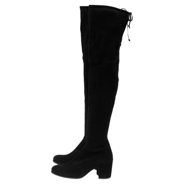 Pre Owned Stuart Weitzman Black Suede Lowland Over The Knee Boots Size 38