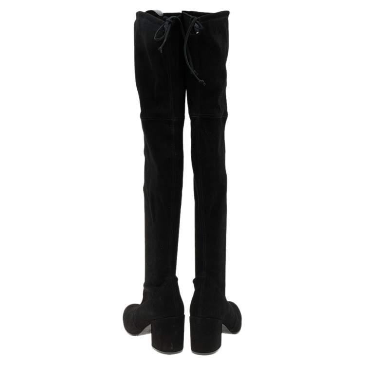 Pre Owned Stuart Weitzman Black Suede Lowland Over The Knee Boots Size 38