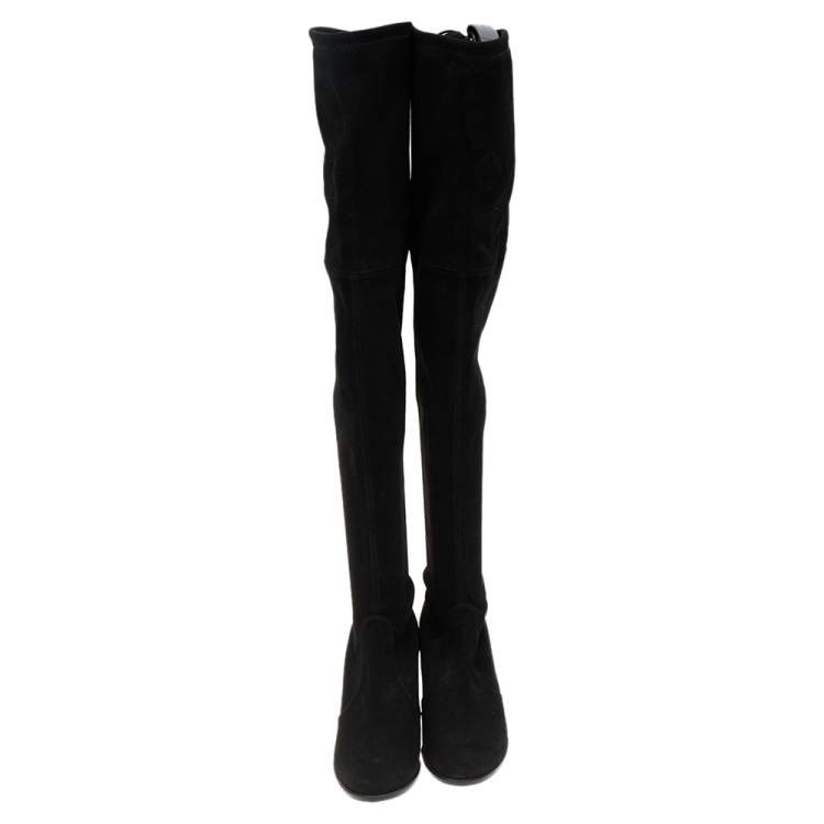 Pre Owned Stuart Weitzman Black Suede Lowland Over The Knee Boots Size 38