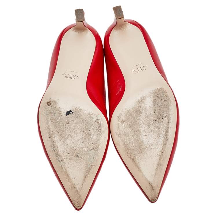 Pre Owned Stuart Weitzman Red Leather Lulah Mule Sandals Size 38
