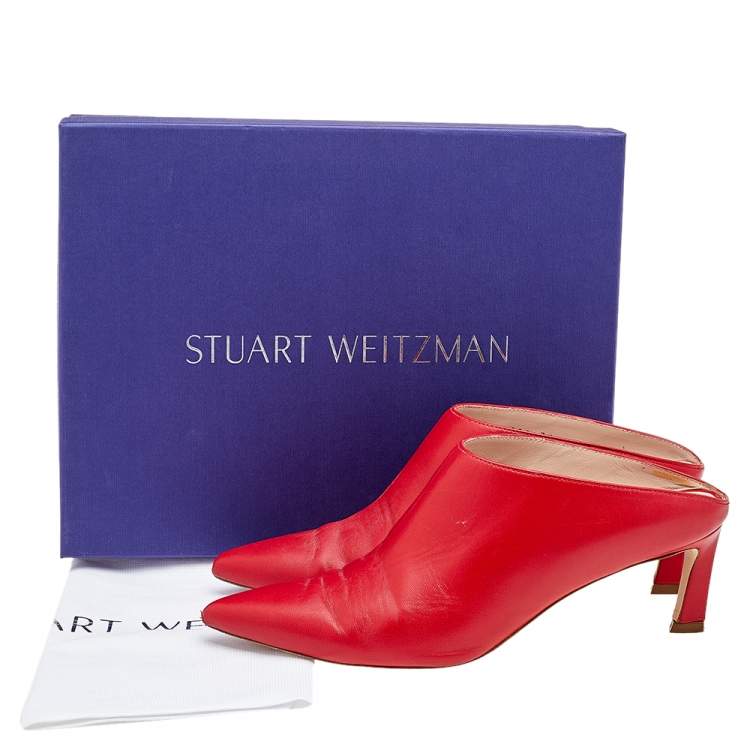 Pre Owned Stuart Weitzman Red Leather Lulah Mule Sandals Size 38