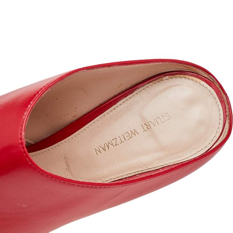 Pre Owned Stuart Weitzman Red Leather Lulah Mule Sandals Size 38