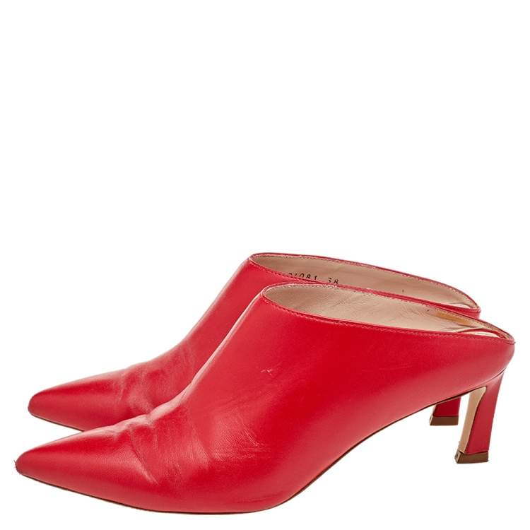 Pre Owned Stuart Weitzman Red Leather Lulah Mule Sandals Size 38