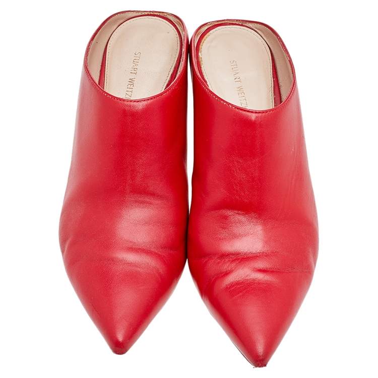 Pre Owned Stuart Weitzman Red Leather Lulah Mule Sandals Size 38