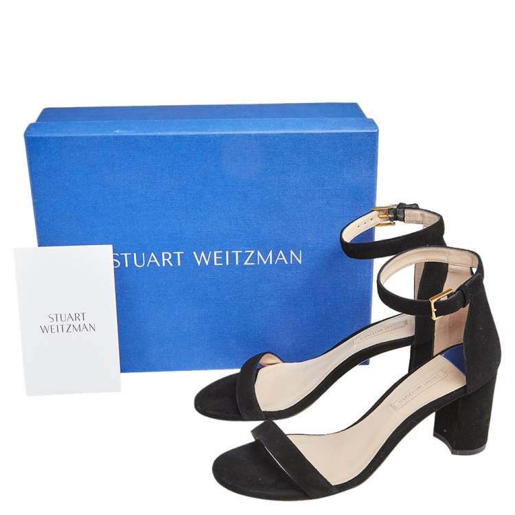 مملوكة مسبقًا Stuart Weitzman Black Suede Bambina Ankle Strap Sandals Size 39