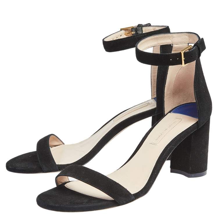 مملوكة مسبقًا Stuart Weitzman Black Suede Bambina Ankle Strap Sandals Size 39