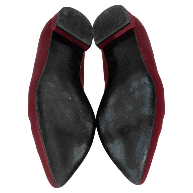 Pre Owned Stuart Weitzman Wine Red Satin Buckle Embellished Ballet Flats Size 38