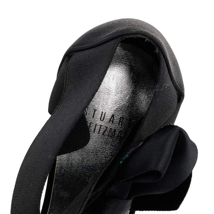 Pre Owned Stuart Weitzman Black Satin and Elastic Bestow Ankle Strap Sandals Size 36.5