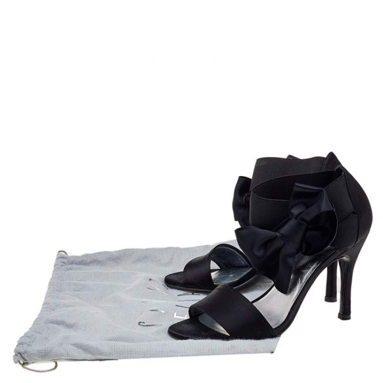 Pre Owned Stuart Weitzman Black Satin and Elastic Bestow Ankle Strap Sandals Size 36.5