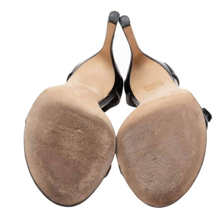 Pre Owned Stuart Weitzman Black Leather Ankle Strap Open Toe Sandals Size 35