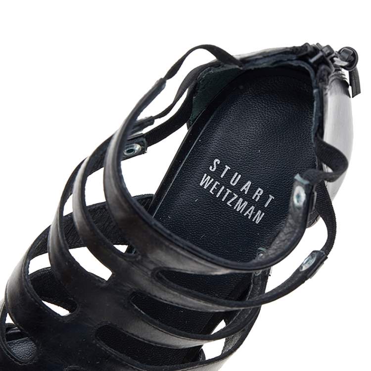 Pre Owned Stuart Weitzman Black Leather Outing Strappy Cage Sandals Size 37