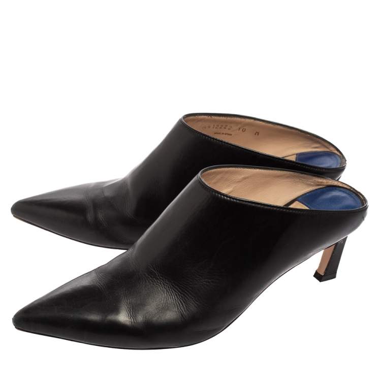 Pre Owned Stuart Weitzman Black Leather Lulah Mule Sandals Size 41