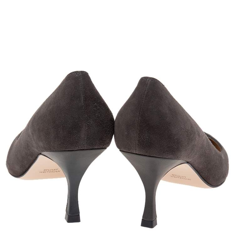 Pre Owned Stuart Weitzman Dark Grey Suede Leigh Pointed Toe Pumps Size 39