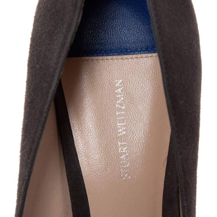 Pre Owned Stuart Weitzman Dark Grey Suede Leigh Pointed Toe Pumps Size 39