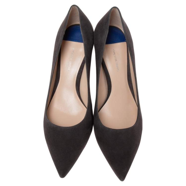 Pre Owned Stuart Weitzman Dark Grey Suede Leigh Pointed Toe Pumps Size 39