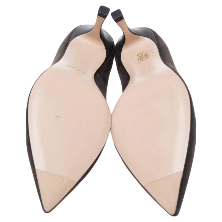 Pre Owned Stuart Weitzman Dark Grey Suede Leigh Pointed Toe Pumps Size 39