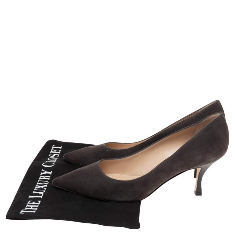 Pre Owned Stuart Weitzman Dark Grey Suede Leigh Pointed Toe Pumps Size 39