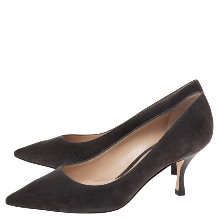 Pre Owned Stuart Weitzman Dark Grey Suede Leigh Pointed Toe Pumps Size 39