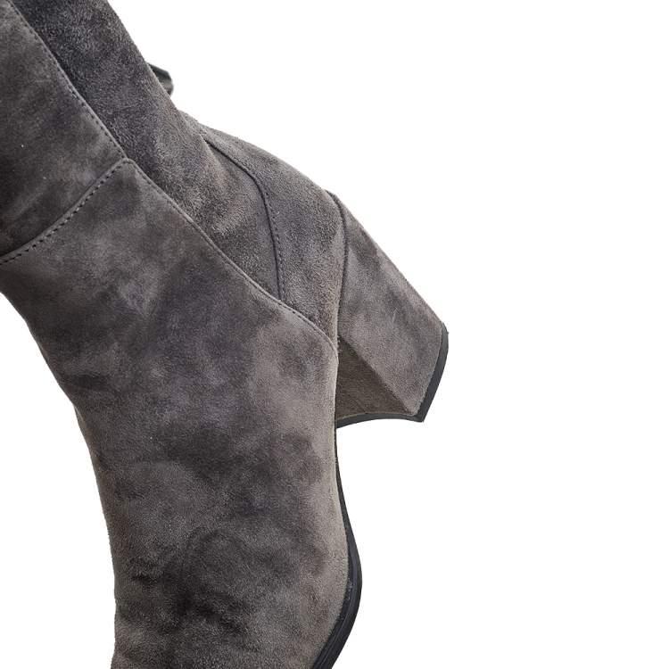 Pre Owned Stuart Weitzman Grey Suede Block Heel Knee Length Boots Size 37.5