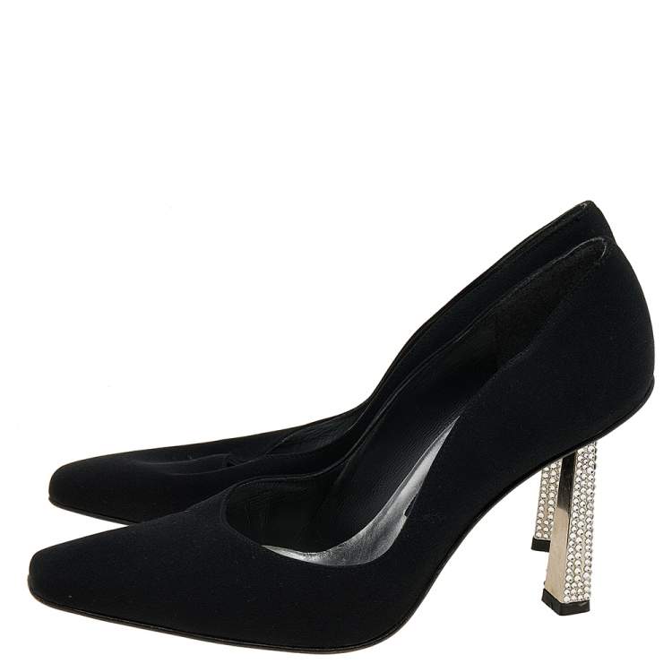 Pre Owned Stuart Weitzman for Russell Bromley Black Nylon Crystal Embellished Heel Pumps Size 37