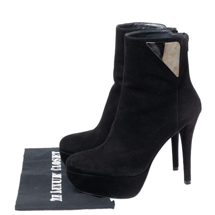 Pre Owned Stuart Weitzman Black Suede Platform Ankle Booties Size 38.5