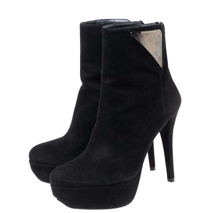Pre Owned Stuart Weitzman Black Suede Platform Ankle Booties Size 38.5