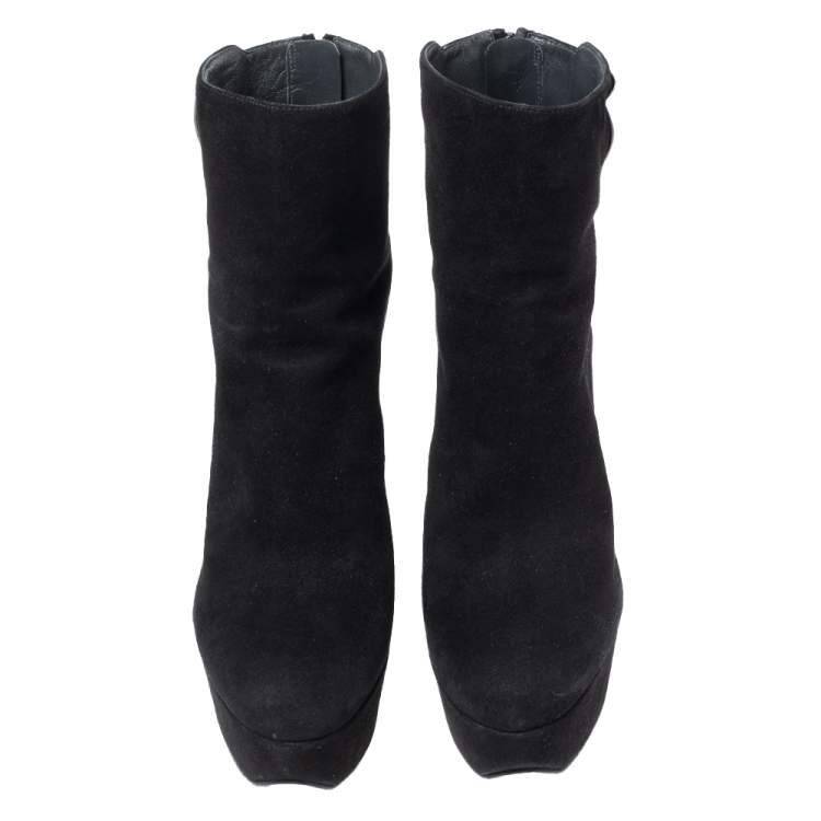 Pre Owned Stuart Weitzman Black Suede Platform Ankle Booties Size 38.5