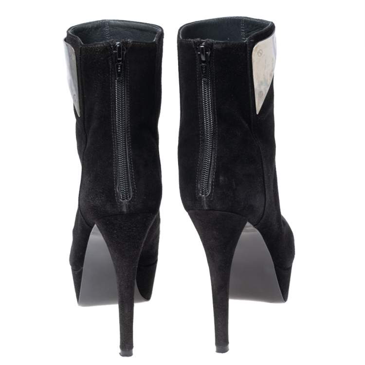 Pre Owned Stuart Weitzman Black Suede Platform Ankle Booties Size 38.5