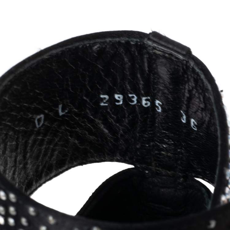 Pre Owned Stuart Weitzman Black Satin Crystal Embellished Ankle Cuff Sandals Size 36